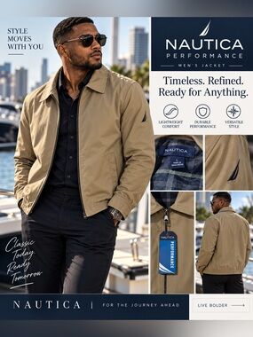 Nautica Men’s Tan Lightweight Bomber Jacket size Large NWT